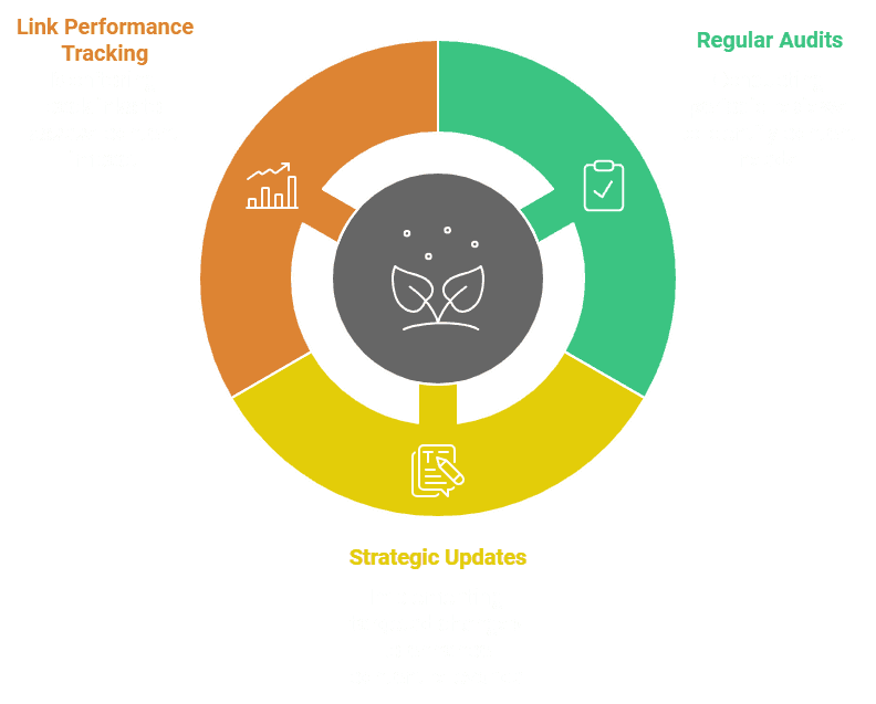 Content maintenance diagram; link performance tracking, regular audits, strategic updates.