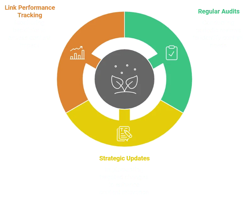 Content maintenance diagram; link performance tracking, regular audits, strategic updates.